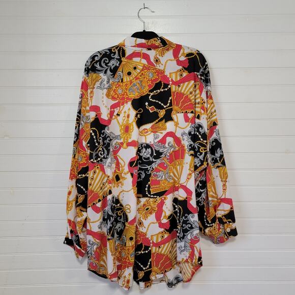 Erica Ltd Vintage Luxury AOP Button Up Plus Size 26W Long Tunic Length Poplin - Picture 2 of 5